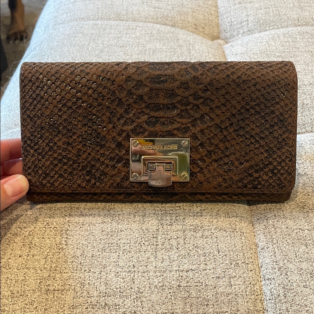 Michael Kors Dark Brown Embossed Python Wallet - image 1
